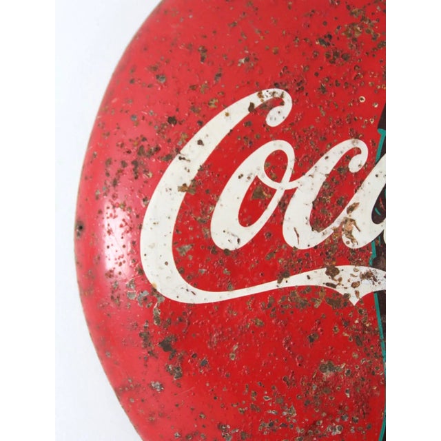 Coca Cola Bottling Co. Vintage Coca-Cola Metal Button Sign For Sale - Image 4 of 9