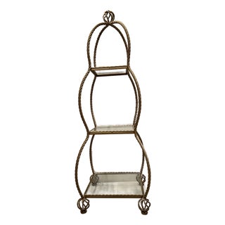 Vintage Gold Rope Étagère With 3 Glass Shelves For Sale
