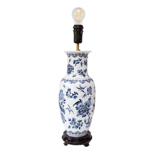 Vintage Chinese Hand Painted Table Lamp, 1940s For Sale