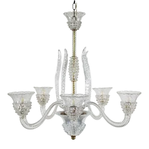 Five Arm Rostrato Murano Chandelier in the Manner of Ercole Barovier