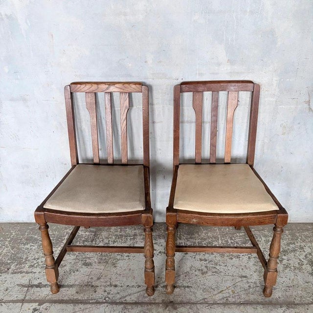 Vintage Oak Dining Chairs with Turned Legs, 1950s, Set of 2 For Sale - Image 9 of 11