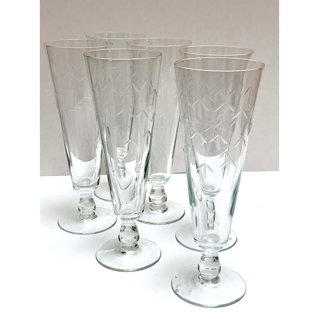 Transparent Late 20th Century Bamboo Pattern Etched Stemware - Set of Six For Sale - Image 8 of 11