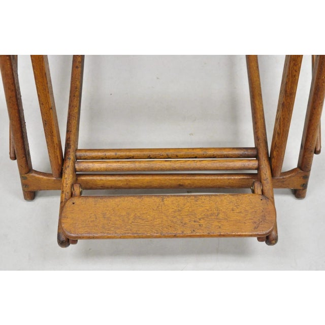 Antique Art Deco Folding Oak Wood Steamer Ship Reclining Deck Chair by Lloyd's For Sale - Image 9 of 12