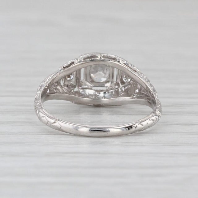 Early 20th Century Art Deco Diamond Solitaire Ring 18k White Gold Filigree Size 7.5 For Sale - Image 4 of 8
