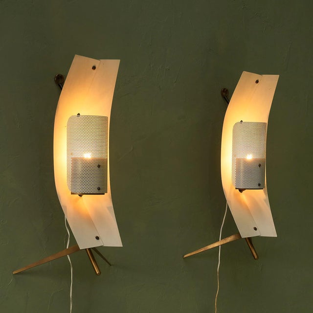 Metal Sculptural Table or Wall Lamps in Brass and Perforated Metal by Gastone Colliva, Italy, 1950s, Set of 2 For Sale - Image 7 of 10