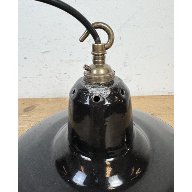 Industrial Black Enamel Factory Pendant Lamp, 1960s For Sale - Image 12 of 16