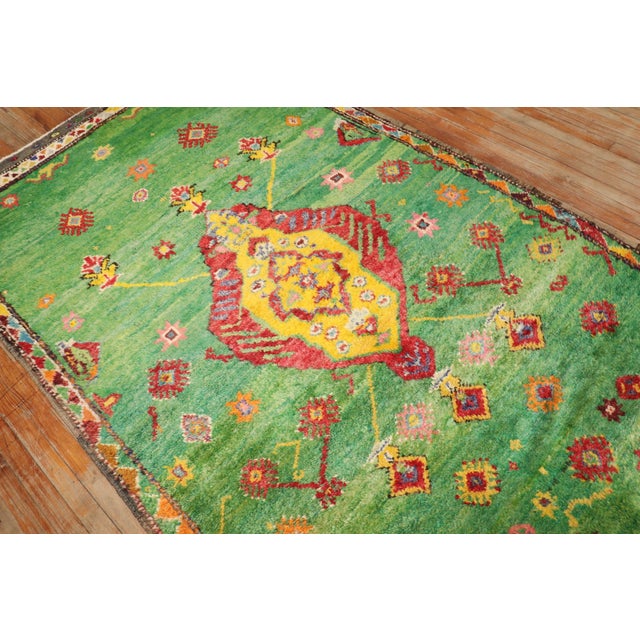 Green Zabihi Collection Vintage Bohemian Green Turkish Tulu Rug - 5'4" x 9'5" For Sale - Image 8 of 9