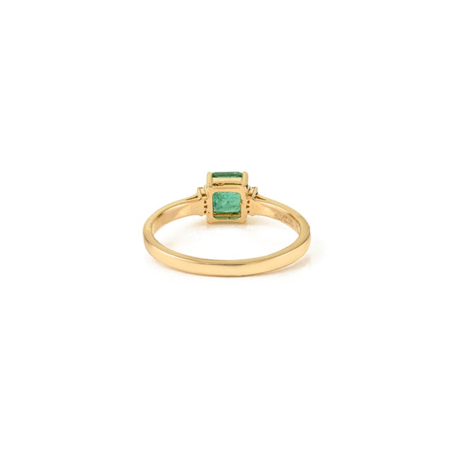 Metal Certified 1Ct Square Cut Natural Emerald & Diamond Solitaire Ring Size 5 in 14k Gold For Sale - Image 7 of 14