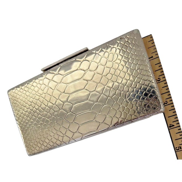 2010s Judith Leiber 925 Sterling Silver Crocodile Emboss Clutch Shoulder Evening Bag Minaudiere For Sale - Image 9 of 15
