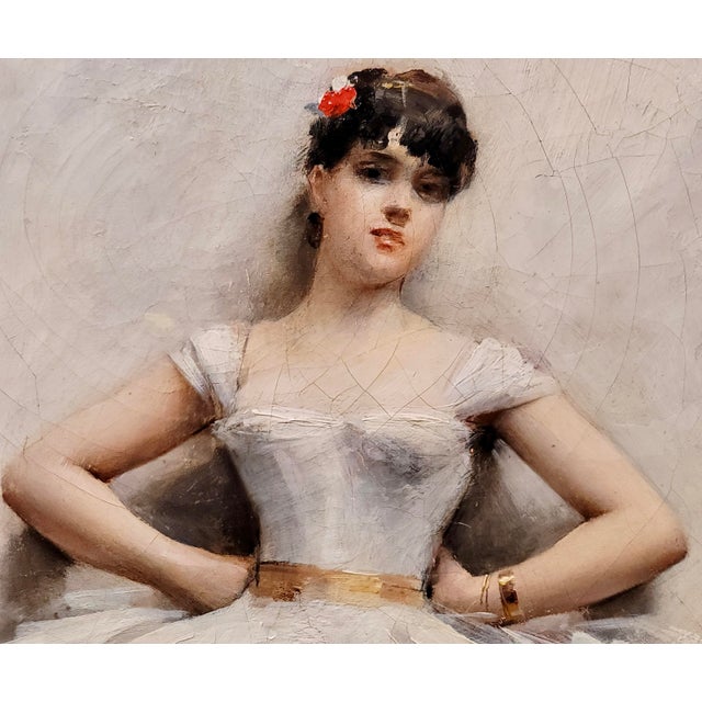 Textile Leon François Comerre -Portrait of a Ballerina W/ White Tutu- Oil Painting For Sale - Image 7 of 11