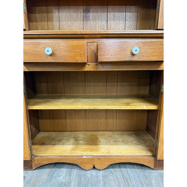 Antique American Primitive Farmhouse Solid Oak Step Back Cupboard For Sale - Image 14 of 17