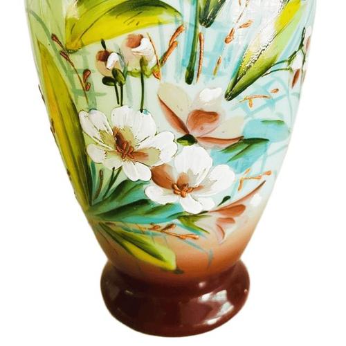 Antique Art Nouveau Uranium Floral Opaline Glass Vase, 1900s For Sale - Image 4 of 11