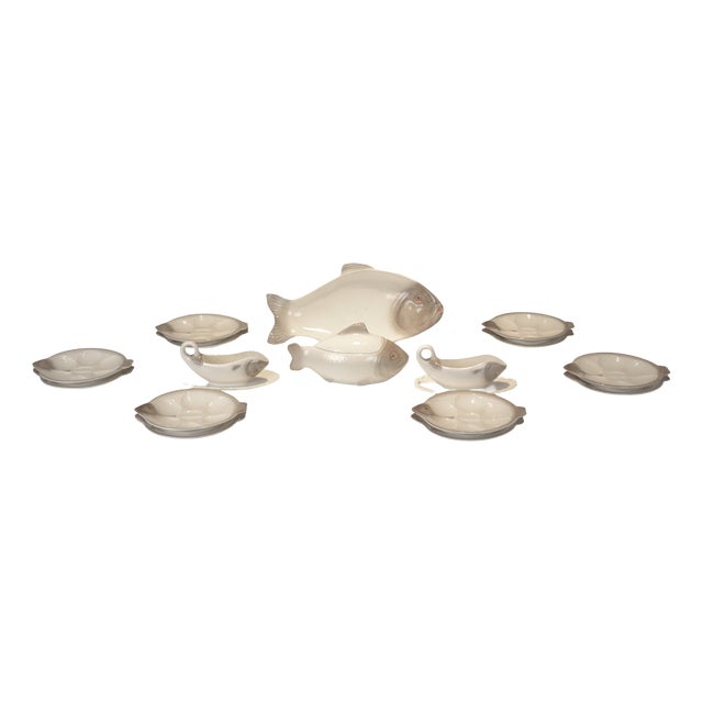 Fish Service by Adolph Müller for Wächtersbach Steingutfabrik, Germany, 1901, Set of 22 For Sale