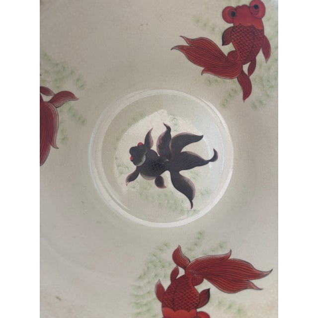 Vintage Chinese Chinoiserie Peony & Koi Porcelain Planter For Sale - Image 4 of 8