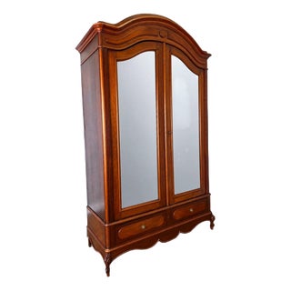 Antique French Carved Walnut Mirrored 2-Door Wardrobe For Sale