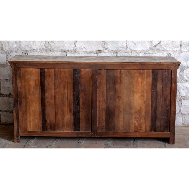Wood Antique Whitewashed Floral Carved Sideboard With Brass Studs – Vintage Buffet Credenza 72x35 For Sale - Image 7 of 7
