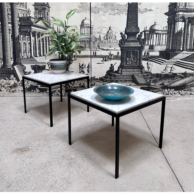 Minimalist Square Steel Side Tables with Carrara Marble Tops, Italy, 1960s, Set of 2 For Sale - Image 10 of 18