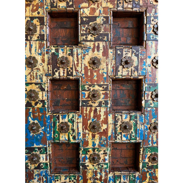 Old Antique Painted Indian Doors For Sale - Image 4 of 8
