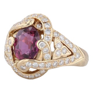 3.18ctw Ruby Diamond Ring 18k Yellow Gold Size 6.5 Cocktail Gia For Sale