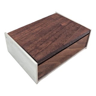 Mid 20th Century Walnut Wood & Brushed Aluminum Cigarette or Trinket Box For Sale