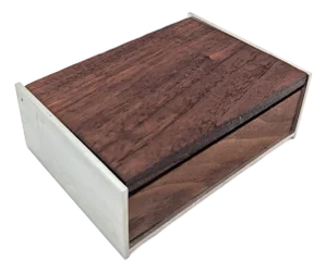 Mid 20th Century Walnut Wood & Brushed Aluminum Cigarette or Trinket Box