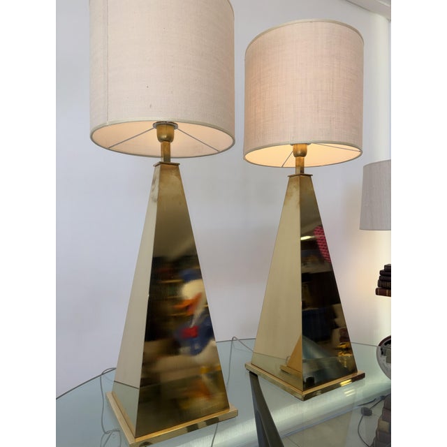 Metal Pyramid Lamps in Brass, 1980s, Set of 2 For Sale - Image 7 of 18