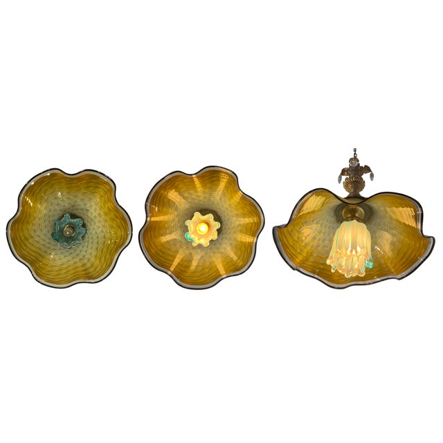 Antique Murano and LaChaussee Art Glass Shades Ormolu Metal Pendant Light For Sale - Image 17 of 18