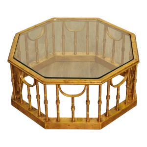Hollywood Regency Gilt Iron Octagonal Coffee Table