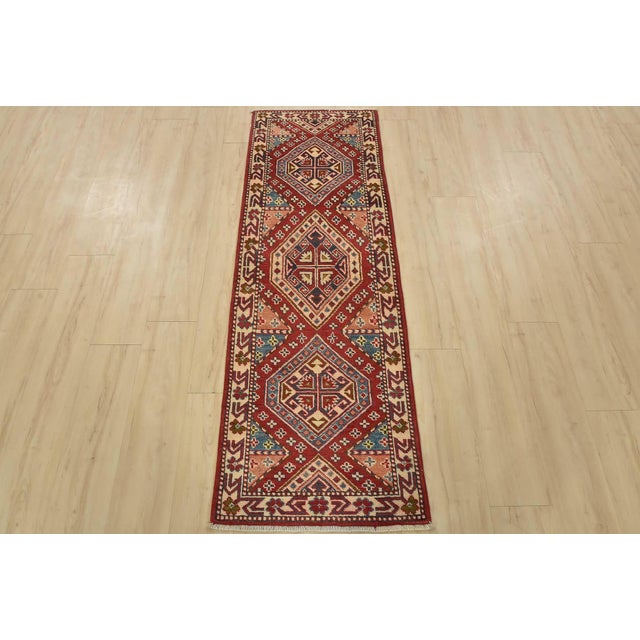 Farmhouse Kazak Runner 2’1” X 6’1” Red Wool Tribal Hand-Knotted Oriental Rug For Sale - Image 3 of 11