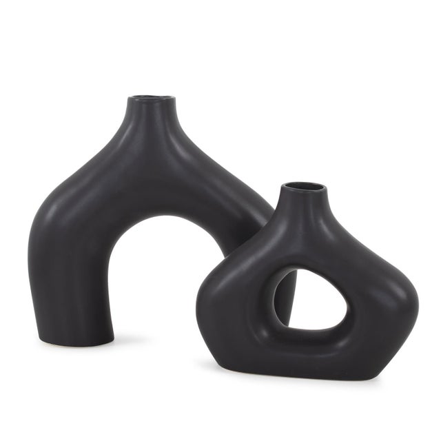 Beltram Black Modern Styled Ceramic Footed Vase For Sale In Chicago - Image 6 of 9