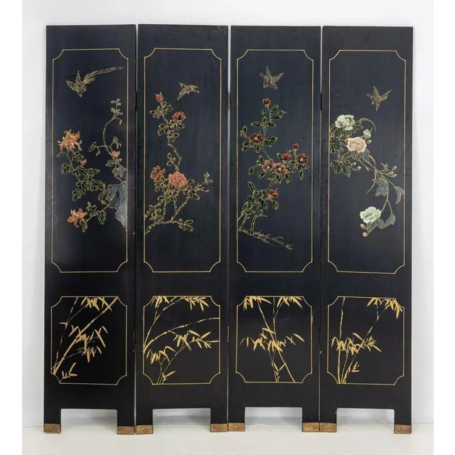 Wood Chinese Coromandel 4-Panel Screen For Sale - Image 7 of 8