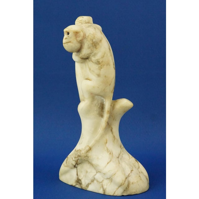 Qing Dynasty Qianlong Marble Monkey Sculpture with Jasper Eyes, China, Late 1800s For Sale - Image 8 of 18