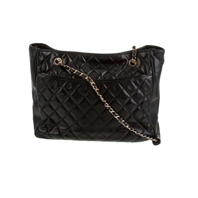 2010s Chanel Quilted Black Caviar Skin Shoulder Bag / Tote, Golden Chain & Hardware For Sale - Image 5 of 18
