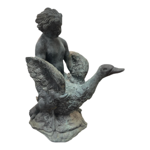 Vintage Neoclassical Spelter "Boy With Goose" Garden Fountain