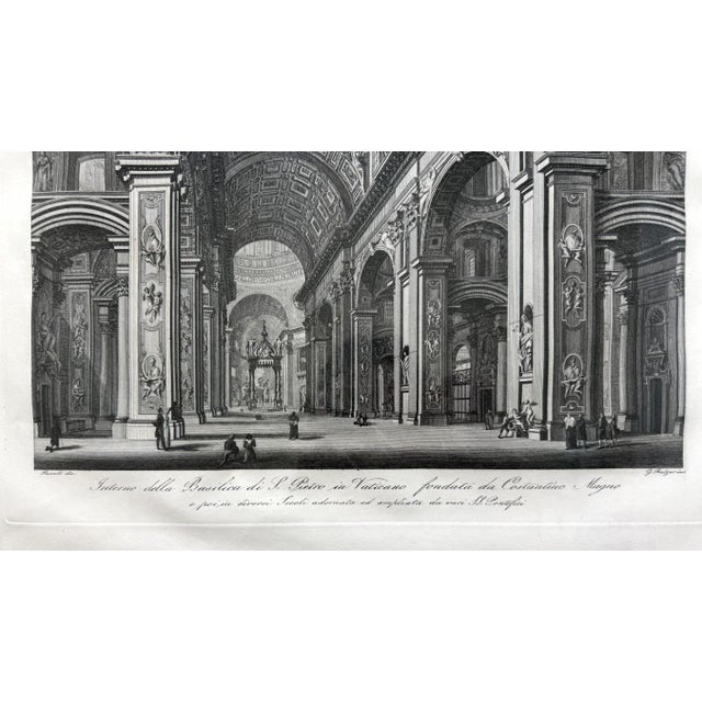 Black Antique Engraving of St. Peter’s Basilica by Giovanni Balzar After Piranesi For Sale - Image 8 of 12