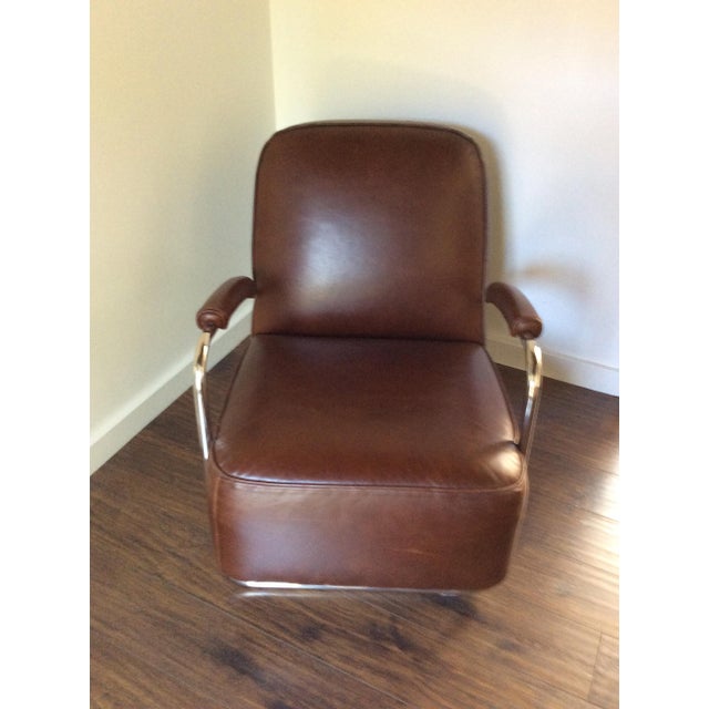 Mitchell Gold Dean II Art Deco Leather & Chrome Chair Chairish