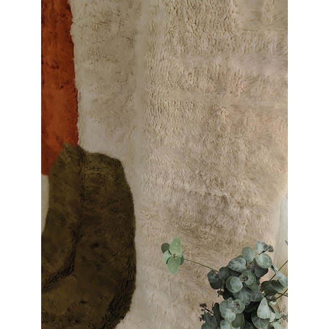 Contemporary Orange Green Color Block Wool Moroccan Rug For Sale - Image 14 of 18