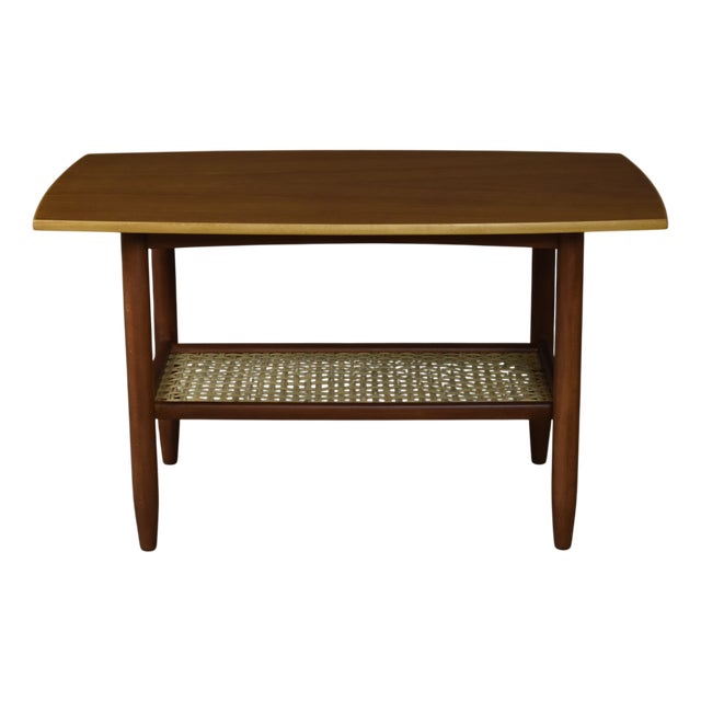 Scandinavian Modern Coffee Table with Rattan Shelf, 1960s For Sale
