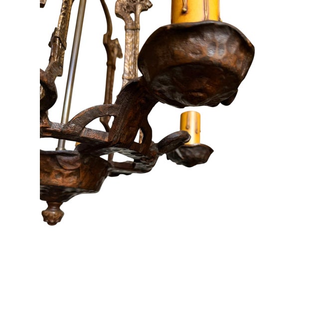 Early 20th Century Spanish Revival Gargoyle Chandelier in Bronze Original Patina For Sale - Image 9 of 12