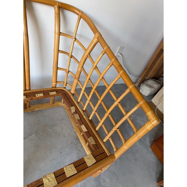 Vintage Ficks Reed Style Bamboo Rattan Sofa With Floral Print Upholstery/ Sold For Sale - Image 11 of 12