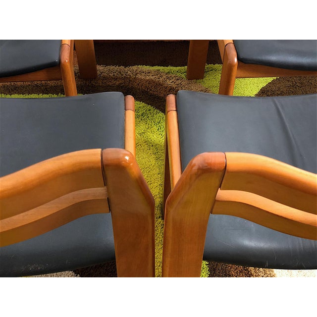 Vintage Walnut & Leather Chairs, Italy, 1970s, Set of 4 For Sale - Image 4 of 18