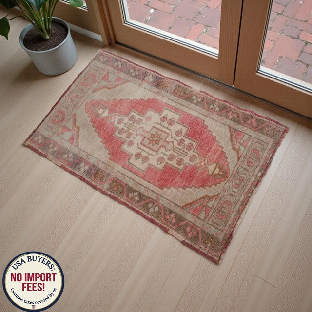 Turkish 1970s Low Pile Turkish Petite Rug Hand Knotted Entry Mat - 22'' X 35'' For Sale - Image 3 of 8