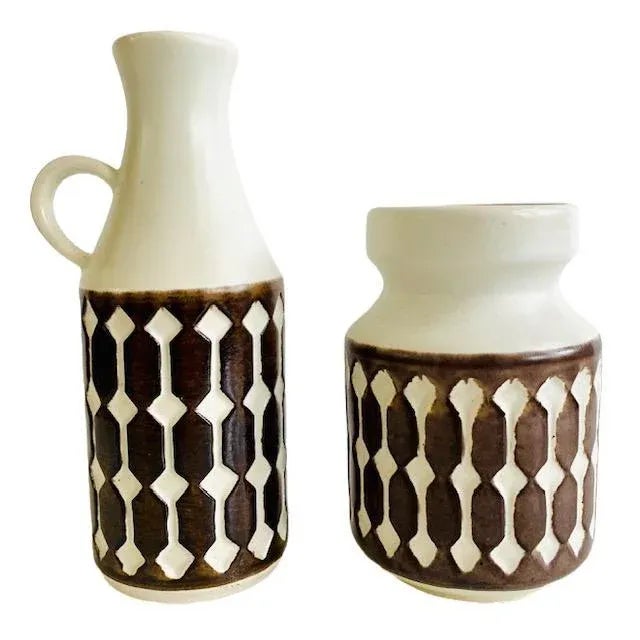 Ceramic Vases with Relief Decoration from Jasba, West Germany, 1960s, Set of 2 For Sale - Image 7 of 7