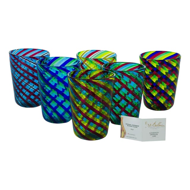 Handmade Glasses in Murano Glass by Angelo Ballarin, Set of 6 For Sale