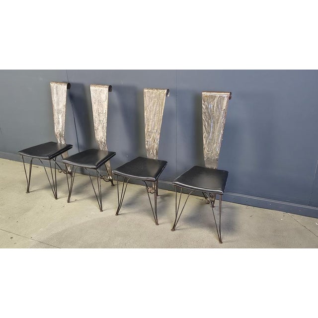 Metal Hand Crafted Steel and Stone Dining Set with Glass, 1970s, Set of 5 For Sale - Image 7 of 18