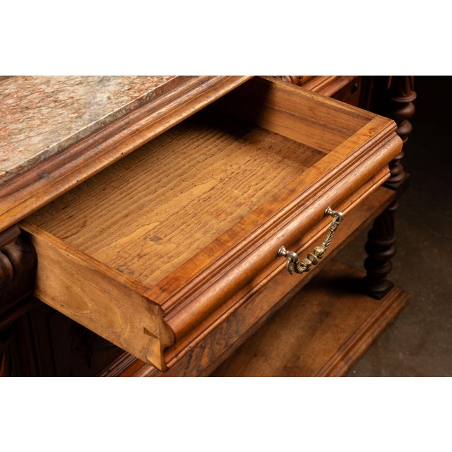 1900 - 1909 Early Oak Buffet with Red Marble Top For Sale - Image 5 of 11