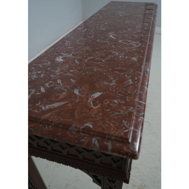 Brown Henredon Chippendale Style Marble Top Sofa Console Table For Sale - Image 8 of 14