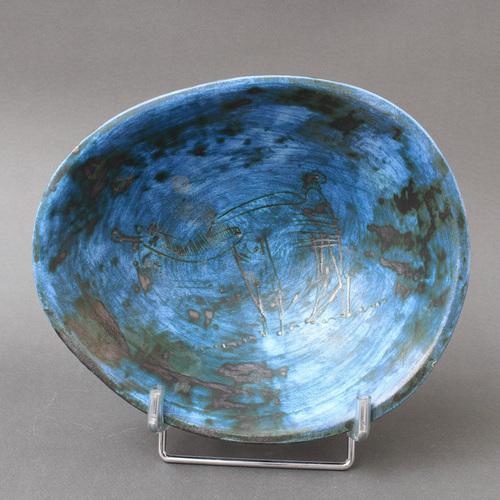 Mid-century blue ceramic decorative bowl by jacques blin (circa 1950s). Created in blin's trademark misty glaze, this...