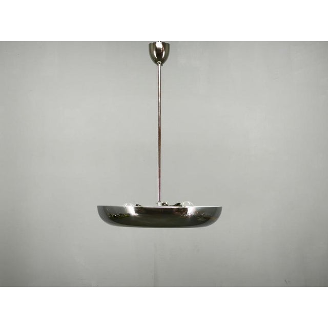 Vintage Bauhaus UFO Chrome and Glass Pendant Light, Czechoslovakia, 1930s For Sale - Image 11 of 12