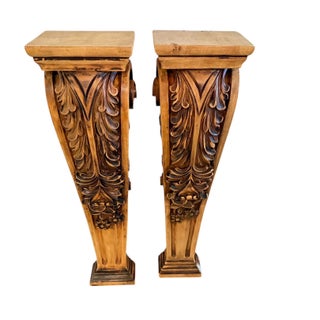 Vintage Pair Hardwood Architectural Corbels Legs for Fireplace Mantels, Kitchen Island, Grand Hood Supports, Wall Pedestals For Sale